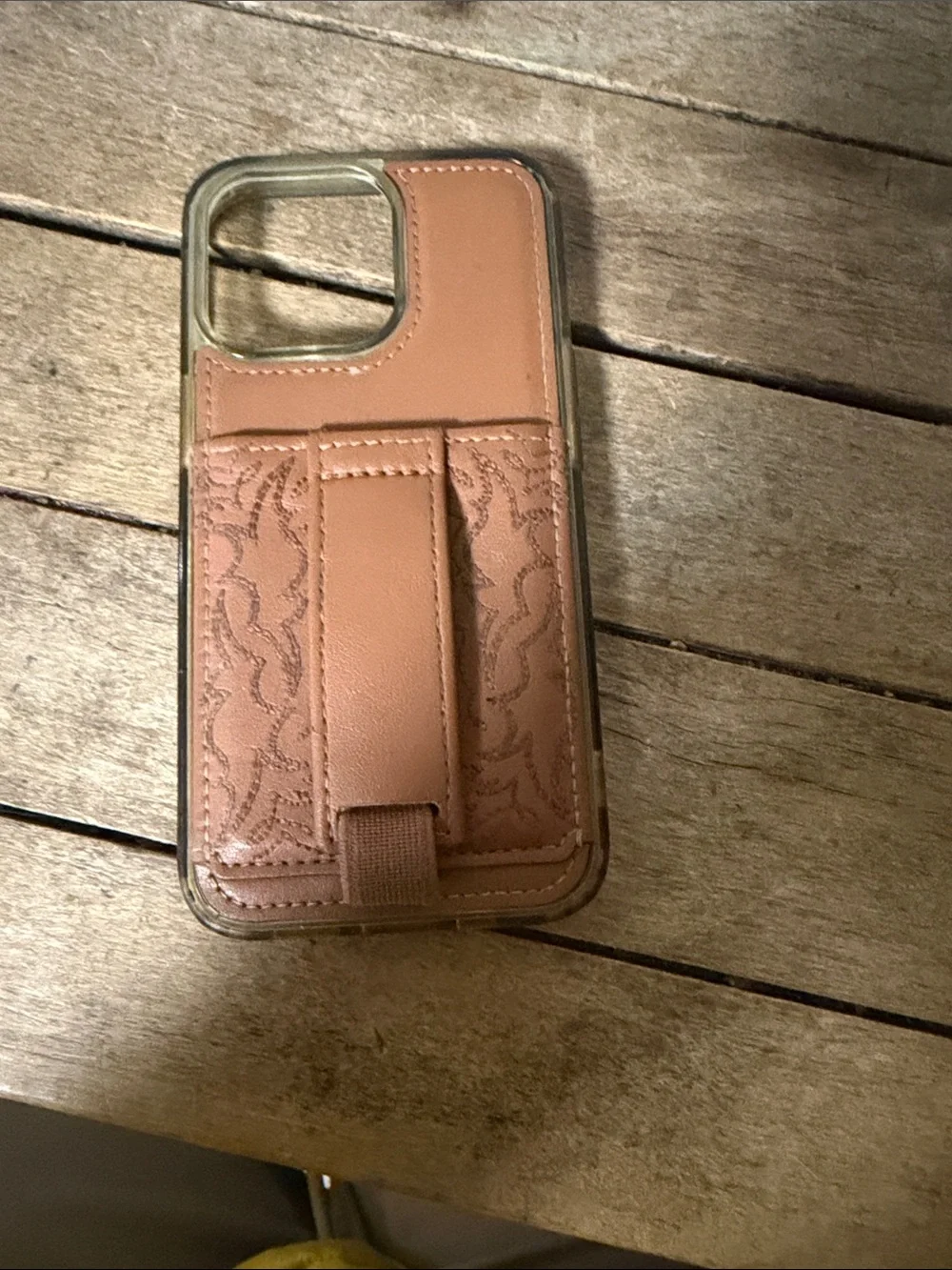 Women’s Tan Leather-Style Phone Case with Card Pocket and Strap